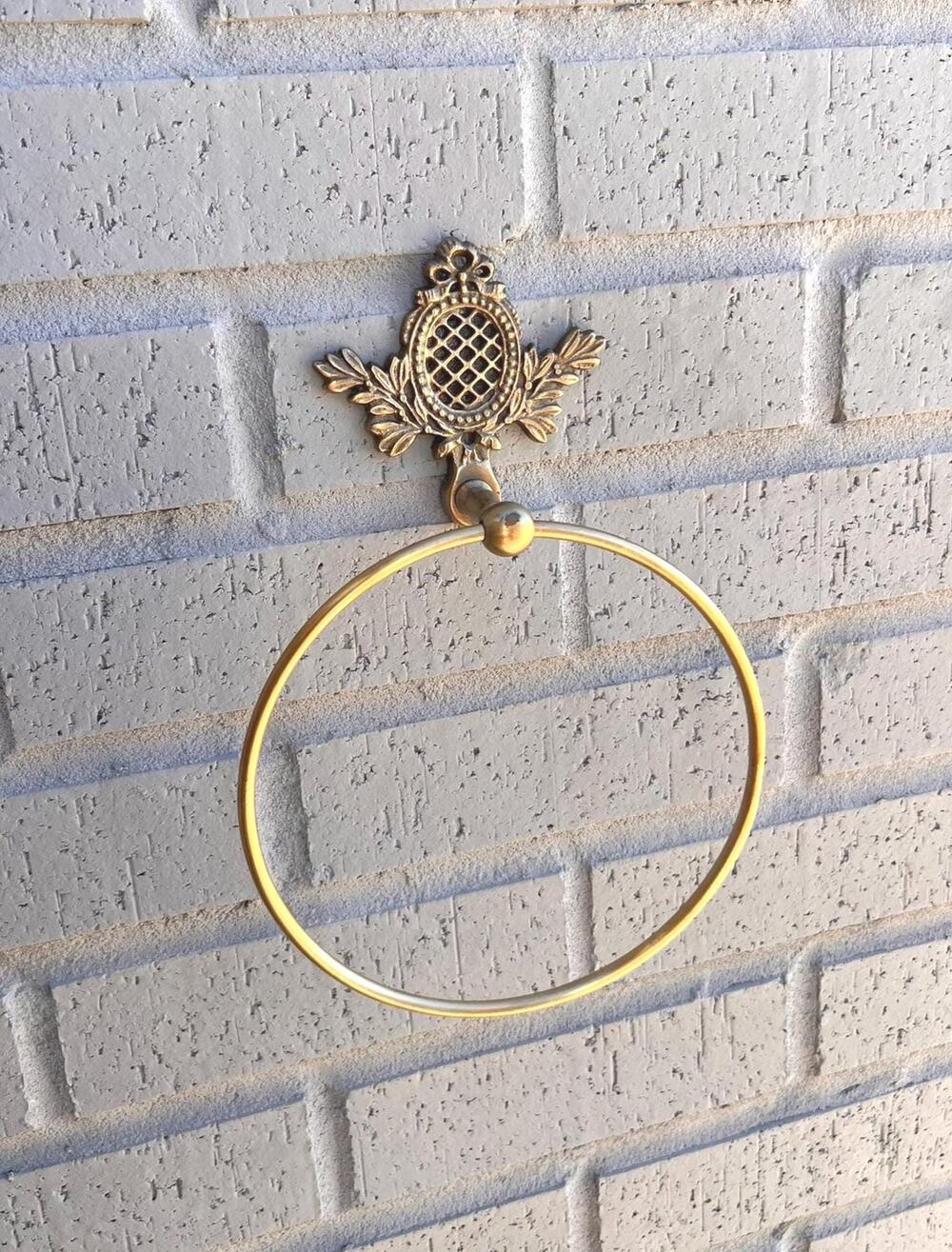 Antique Brass Bathroom Hardware | Solid Brass Towel Ring & Toilet Paper Holder